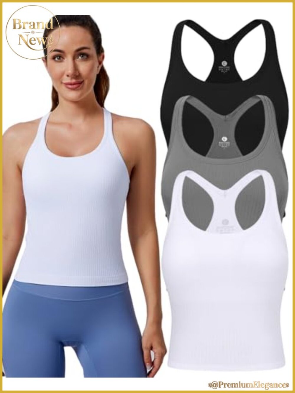 Women's Racerback Seamless Crop Tank Top with Built-In Bra Removable Pads